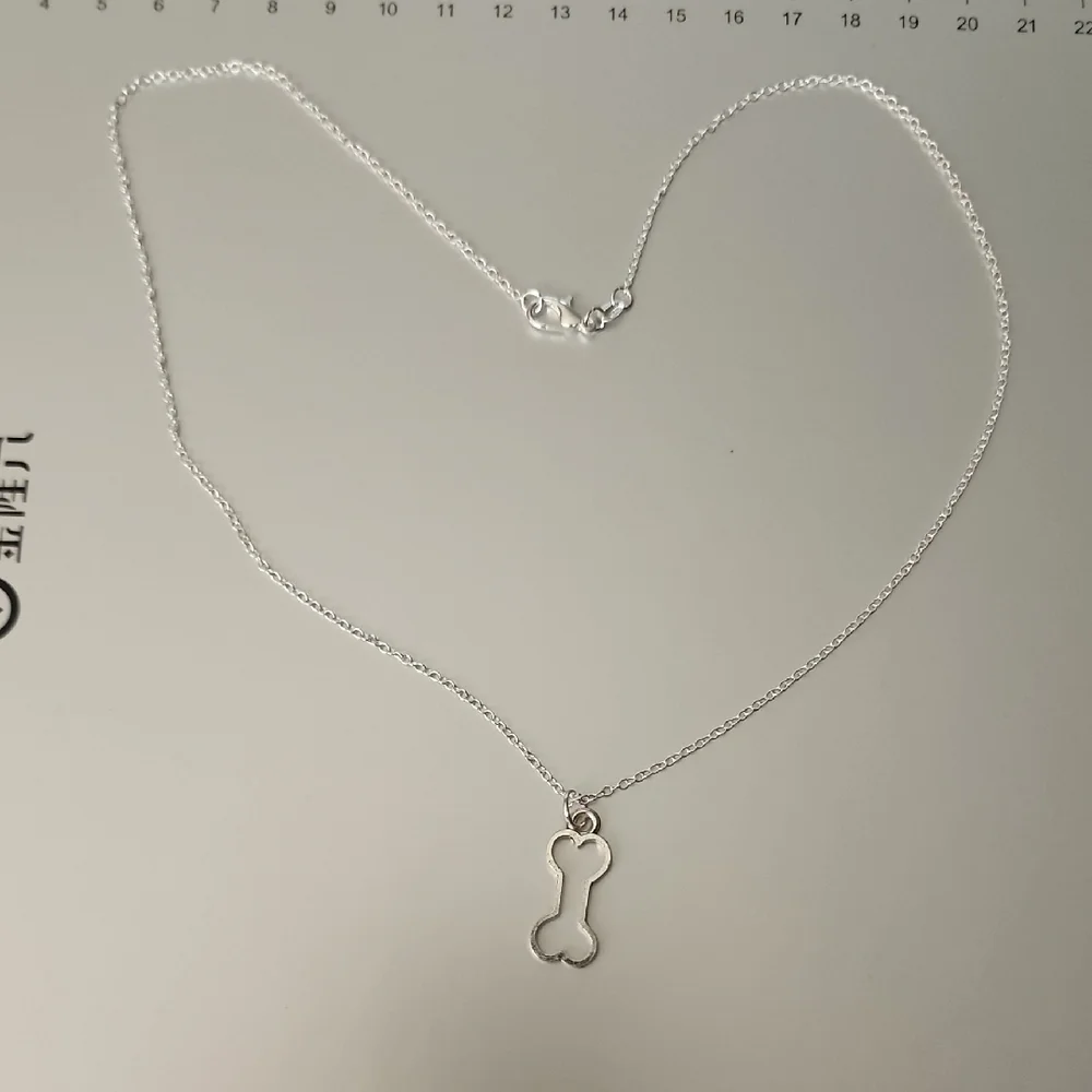 Silver Dog Bone Pendant Necklace 18 Inch CHAIN